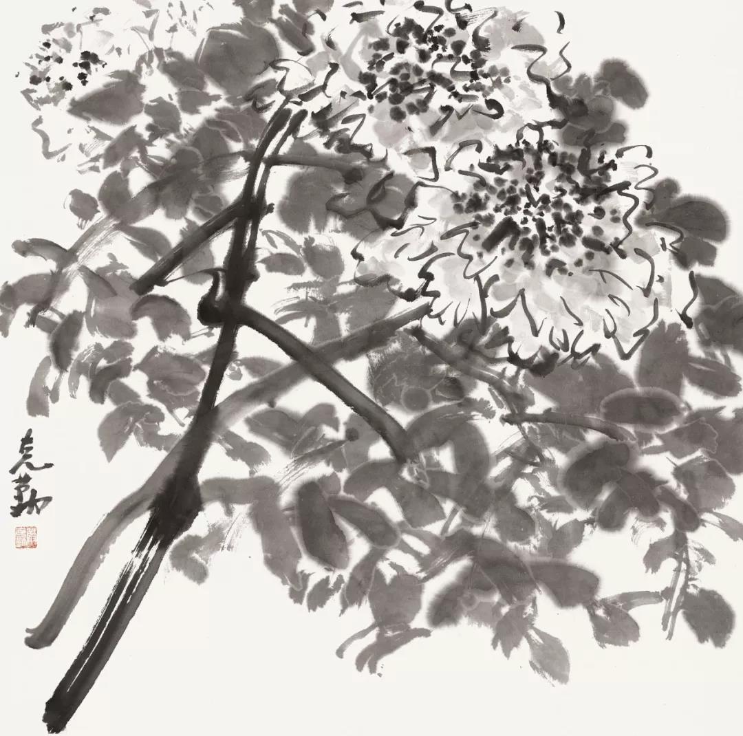 严克勤    水墨牡丹    76cm×75cm