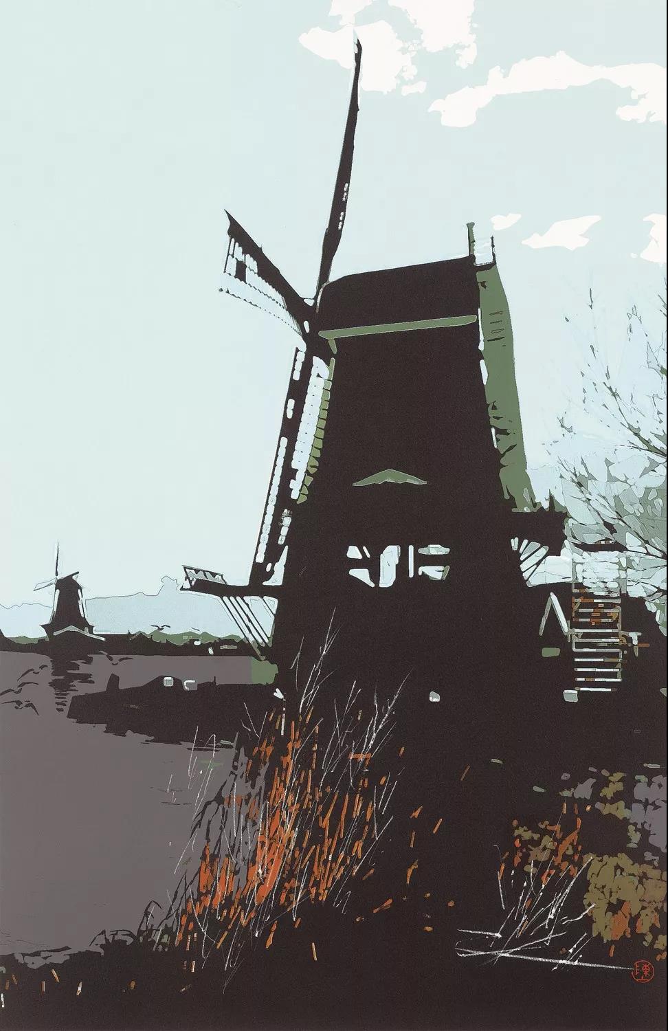 陈新建    风车印象  65cm×42cm