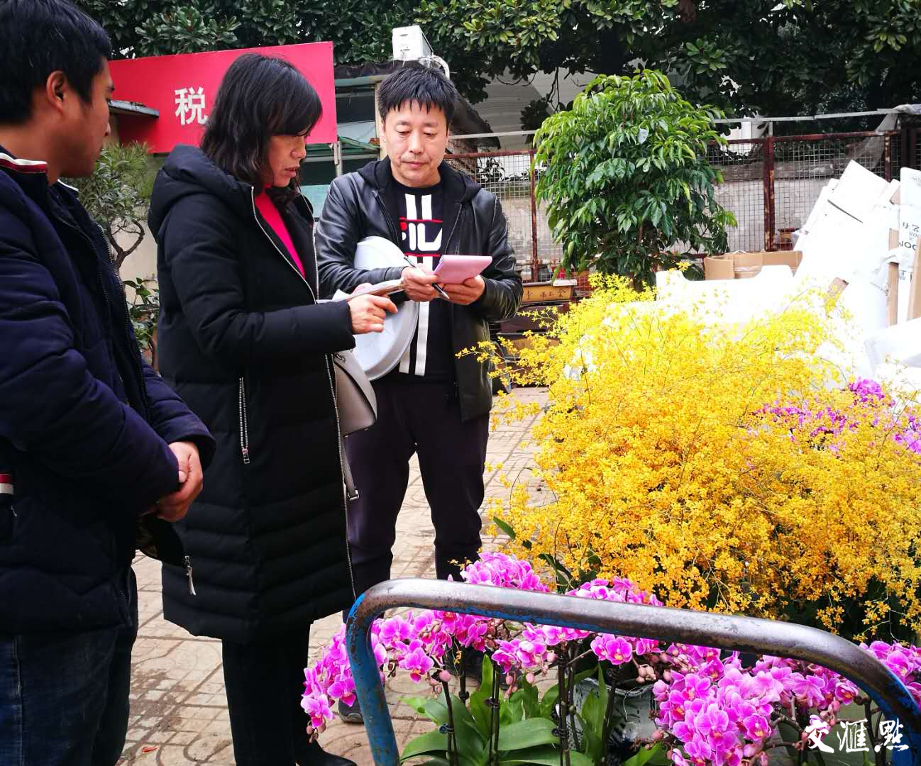 市民选好了花，摊主忙着报价