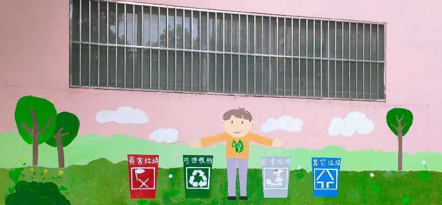 图为团队成员创作的"垃圾分类·青春助力"主题墙绘