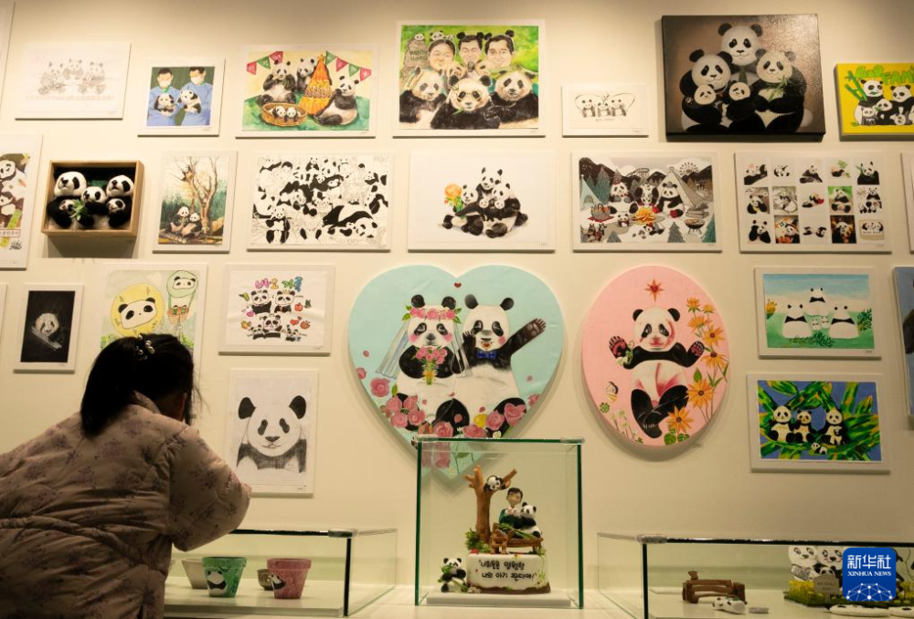 2月20日,小朋友在看福宝家族的创意作品。新华社记者 姚琪琳 摄