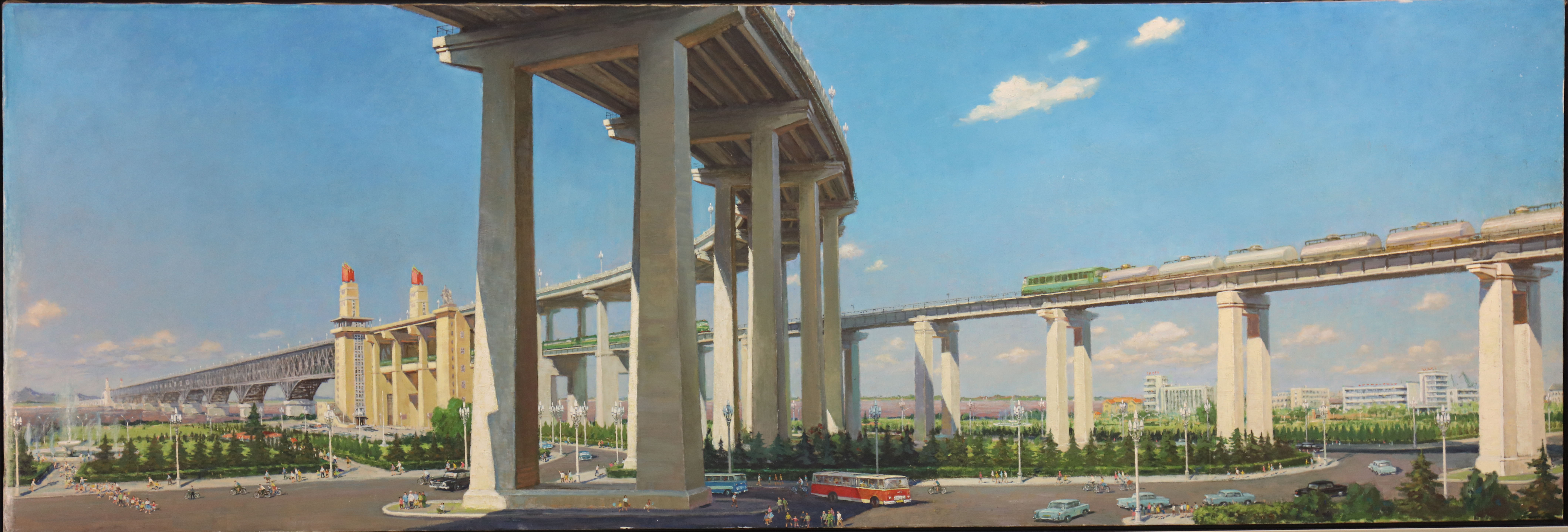 油画南京长江大桥 冯健亲 1974