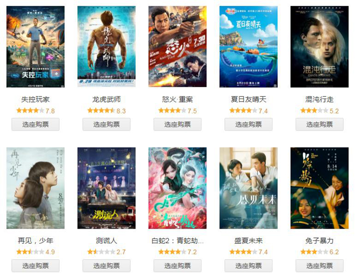  2021年暑期檔部分影片口碑。來源：豆瓣電影截圖