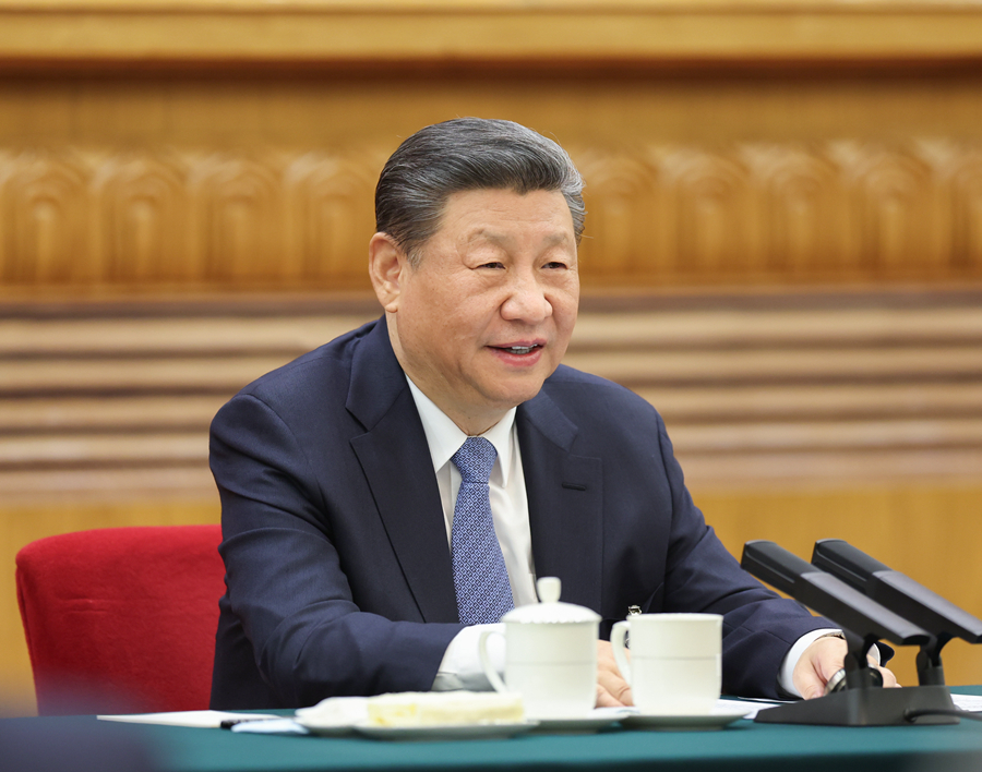 2024年3月5日，习近平总书记参加他所在的十四届全国人大二次会议江苏代表团审议。