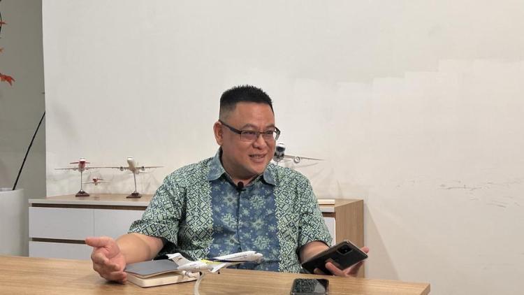 Indonesian airline TransNusa Vice President Leo Budiman has an interview with Xinhua in Jakarta, Indonesia, April 17, 2024. (Xinhua/Sun Lei)