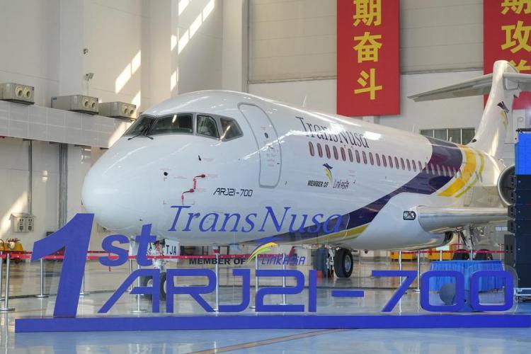 This photo taken on Dec. 17, 2022 shows the first jetliner ARJ21 of Indonesian airline TransNusa in east China's Shanghai. (Commercial Aircraft Corporation of China/Handout via Xinhua)