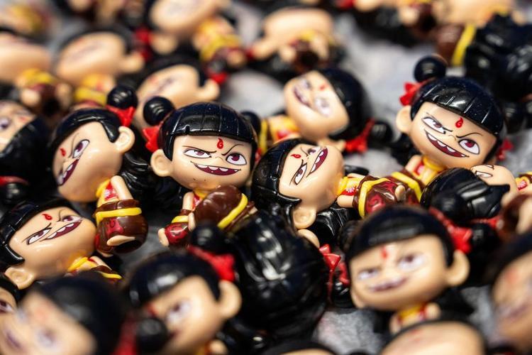 Toys featuring Nezha, the main character from "Ne Zha 2," are pictured at the workshop of a toy manufacturer in Xiangtan, central China's Hunan Province, Feb. 8, 2025. (Xinhua/Chen Sihan)