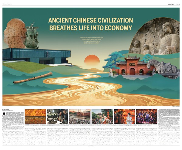 A spread from China Daily showcases the high-quality development of Henan’s cultural industry.