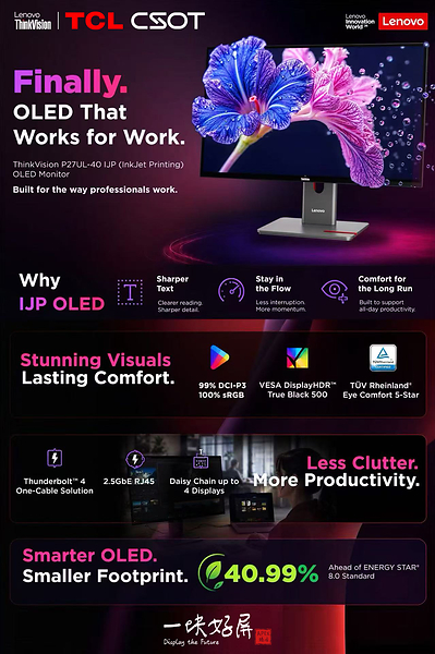 Lenovo ThinkVision P27UL-40 IJP OLED Monitor